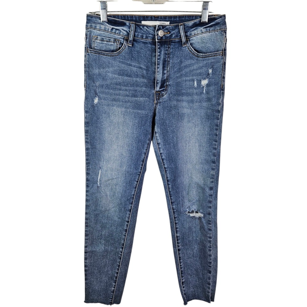 Klique B. Distressed Hem Denim Jeans Blue Wash Stretch Size 9